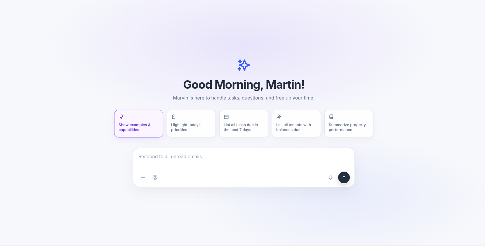 MarvinAI assistant with suggested prompts